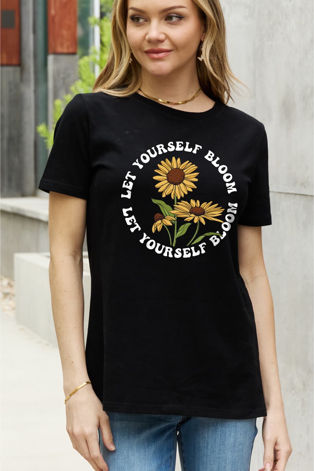 Simply Love Full Size LET YOURSELF BLOOM Graphic Cotton Tee BLUE ZONE PLANET