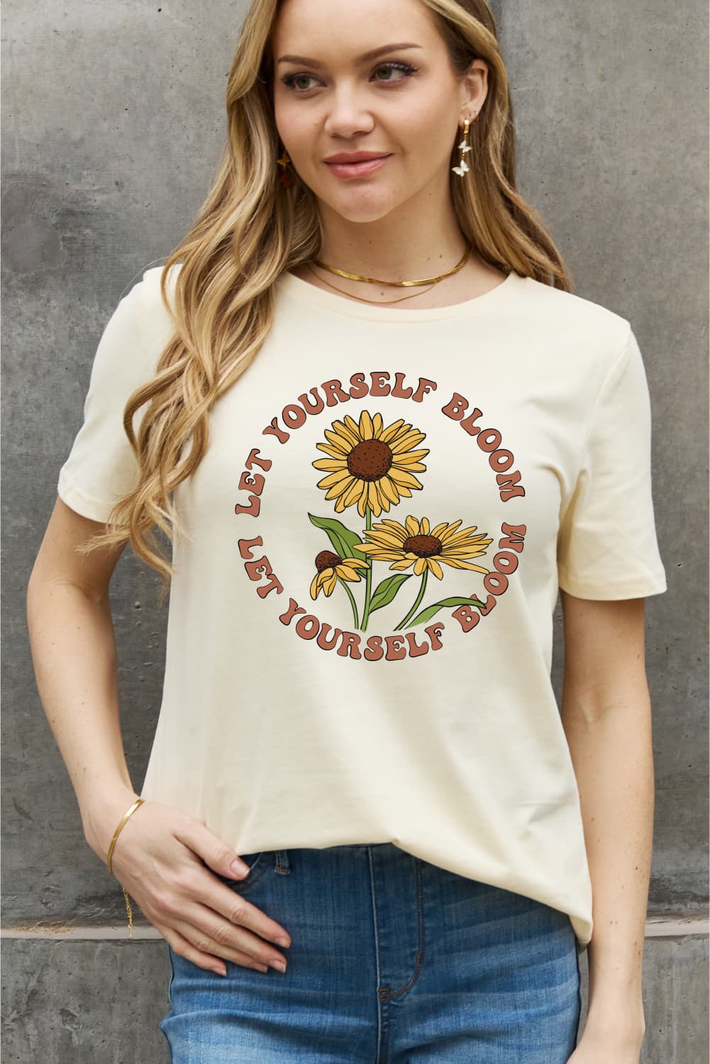 Simply Love Full Size LET YOURSELF BLOOM Graphic Cotton Tee BLUE ZONE PLANET