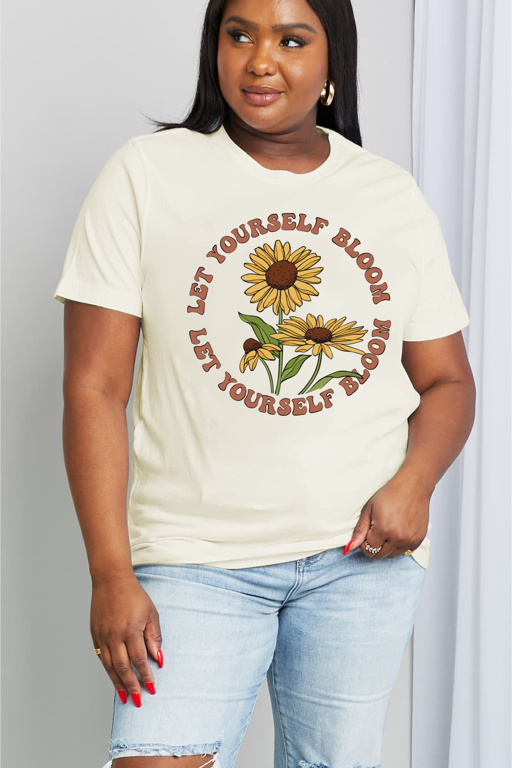 Simply Love Full Size LET YOURSELF BLOOM Graphic Cotton Tee BLUE ZONE PLANET