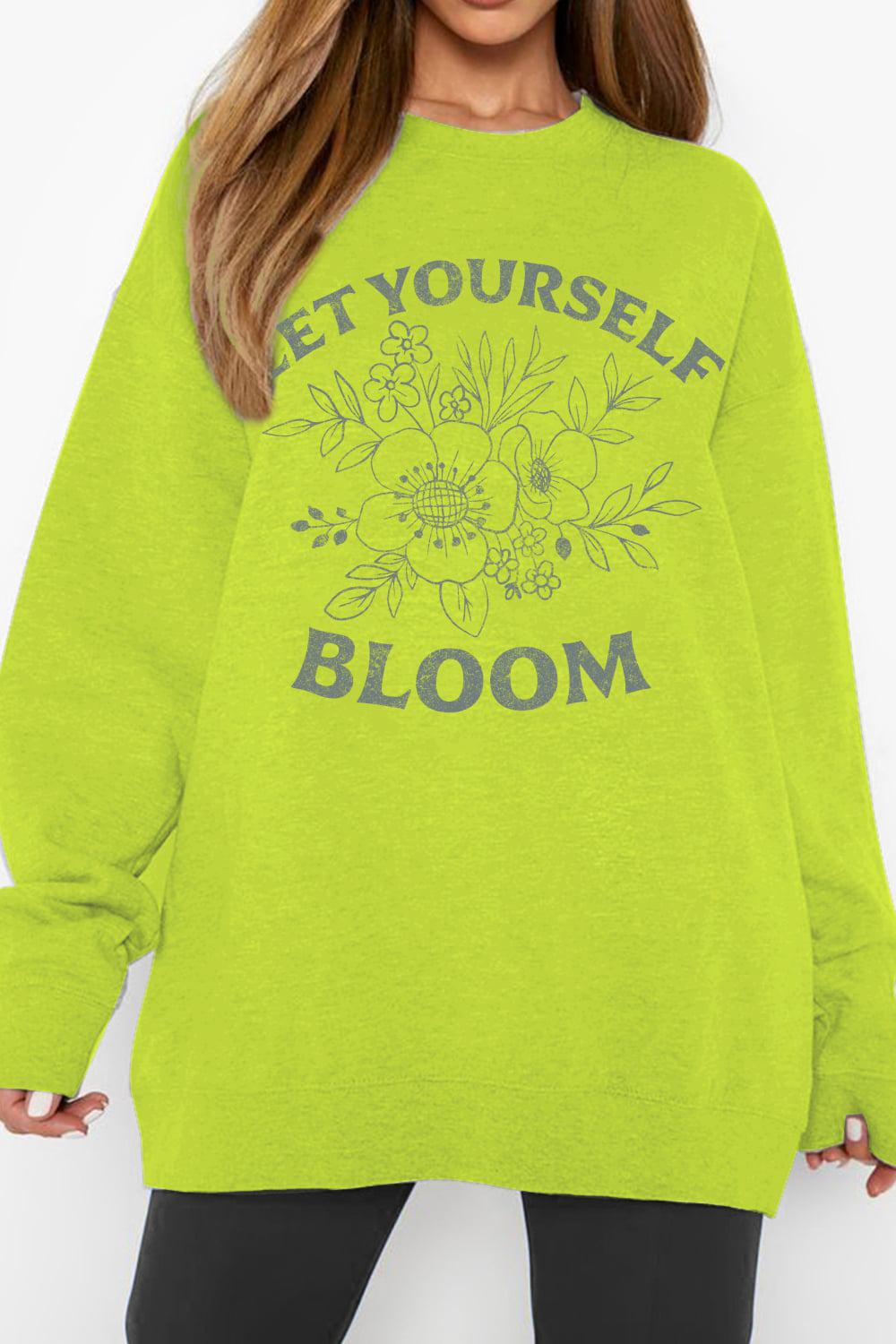 Simply Love Full Size LET YOURSELF BLOOM Graphic Sweatshirt BLUE ZONE PLANET