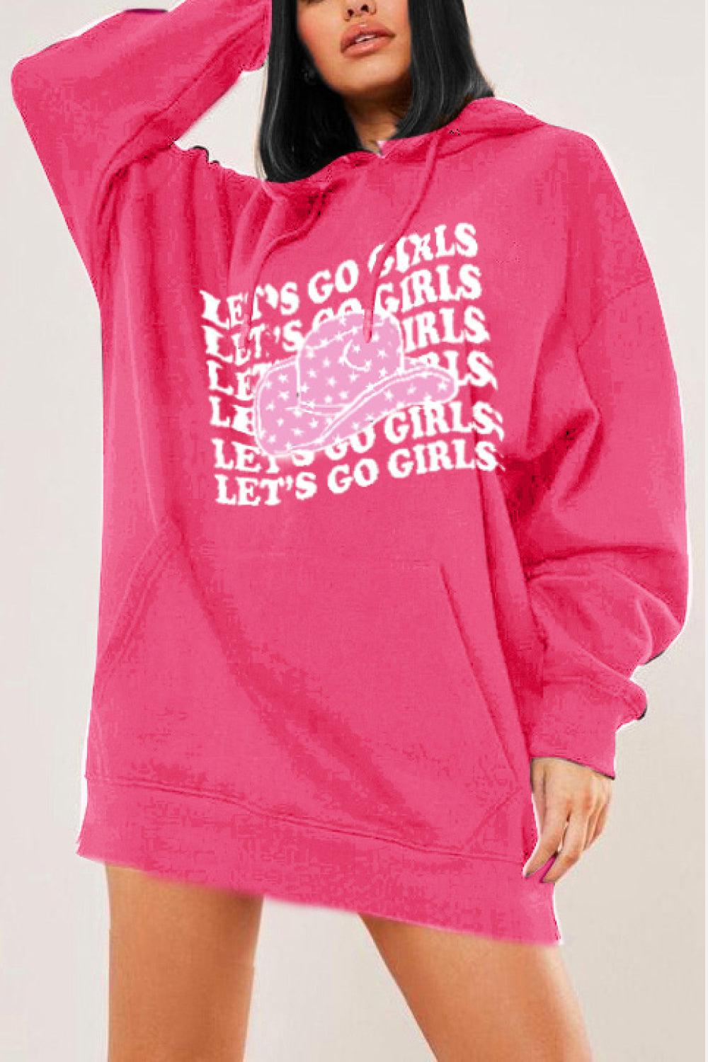 Simply Love Full Size LET’S GO GIRLS Graphic Dropped Shoulder Hoodie BLUE ZONE PLANET