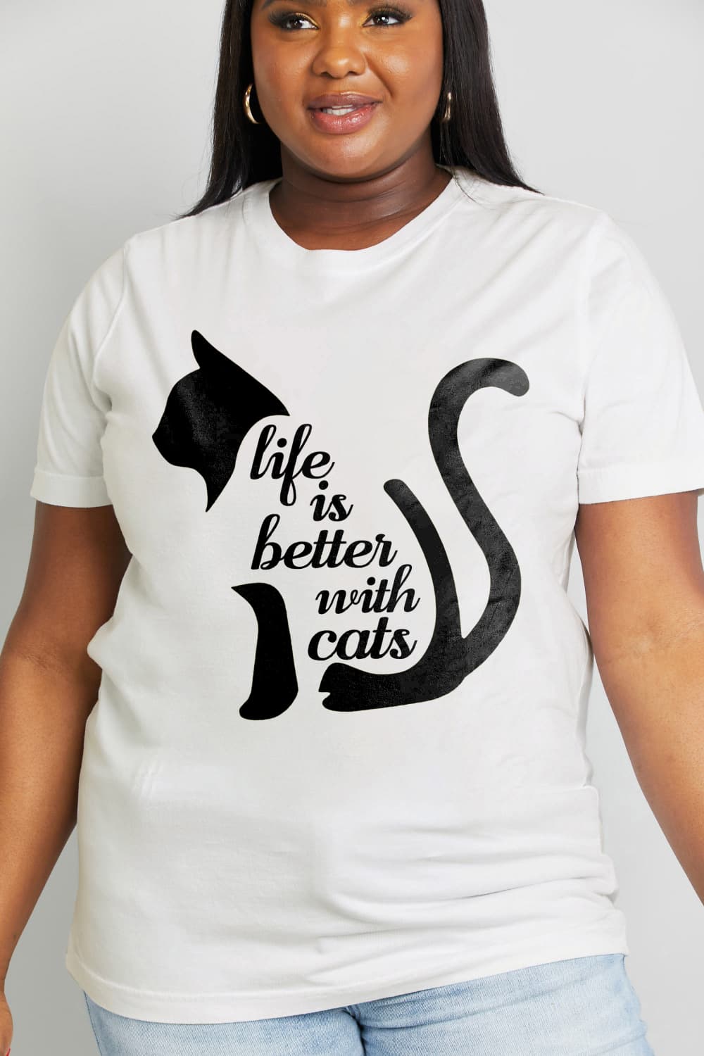 Simply Love Full Size LIFE IS BETTER WITH CATS Graphic Cotton Tee BLUE ZONE PLANET