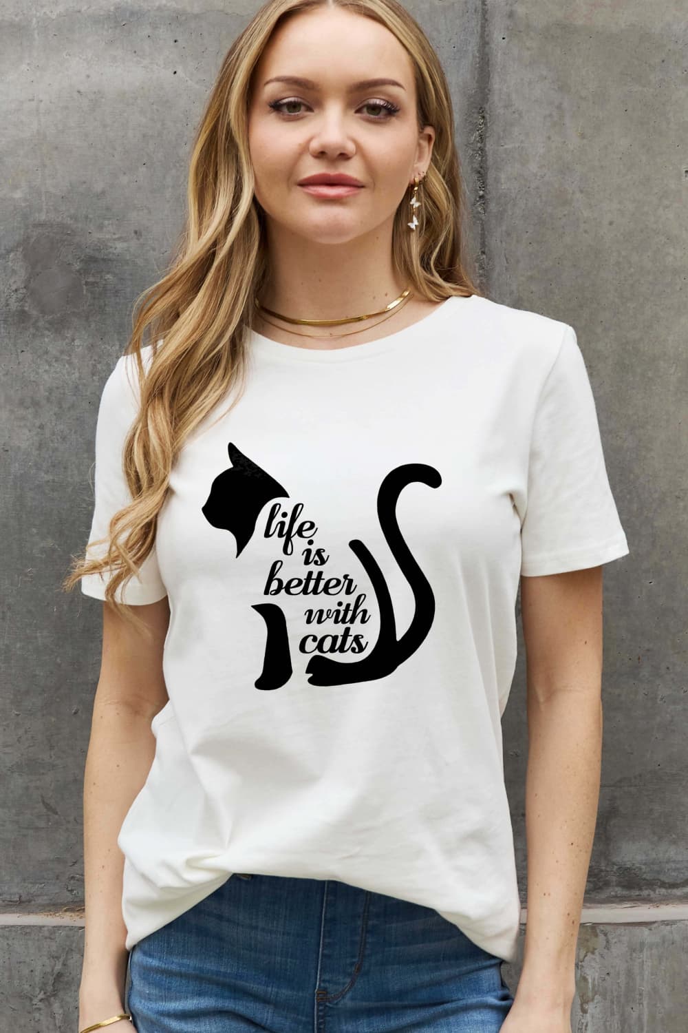 Simply Love Full Size LIFE IS BETTER WITH CATS Graphic Cotton Tee BLUE ZONE PLANET