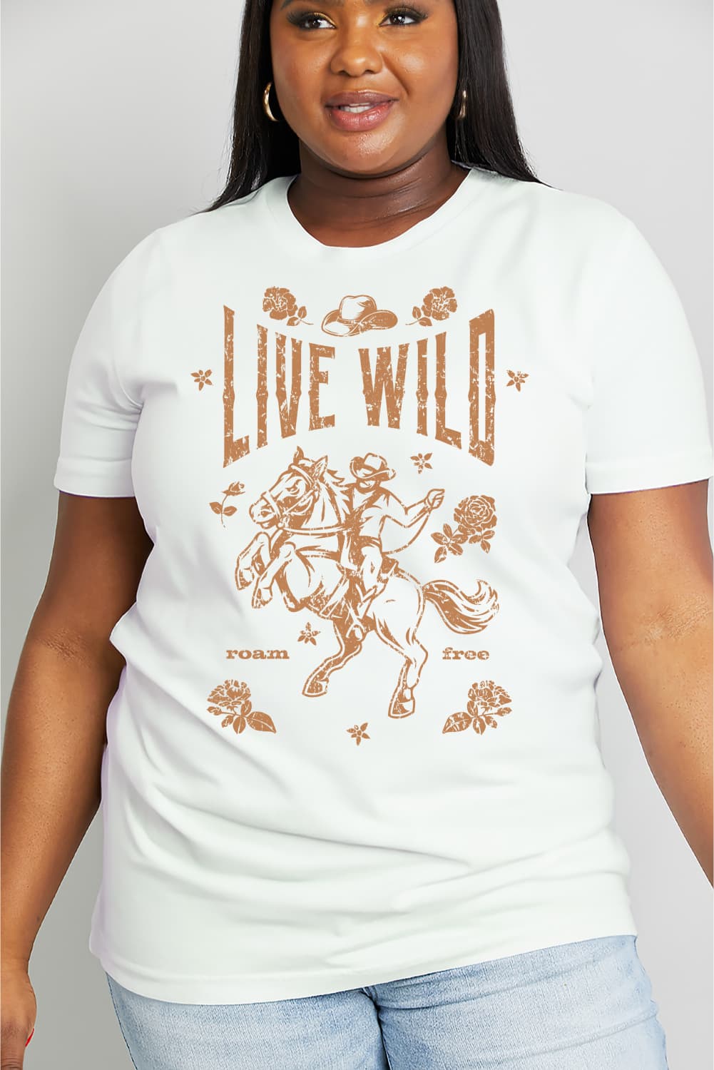 Simply Love Full Size LIVE WILD ROAM FREE Graphic Cotton Tee BLUE ZONE PLANET