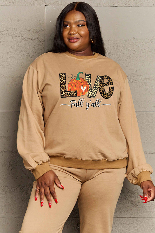 Simply Love Full Size LOVE FALL Y'ALL Graphic Sweatshirt BLUE ZONE PLANET