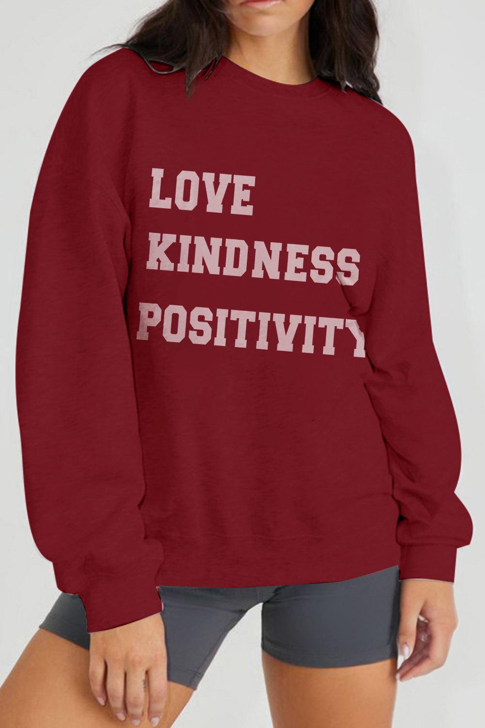 Simply Love Full Size LOVE KINDNESS POSITIVITY Graphic Sweatshirt BLUE ZONE PLANET