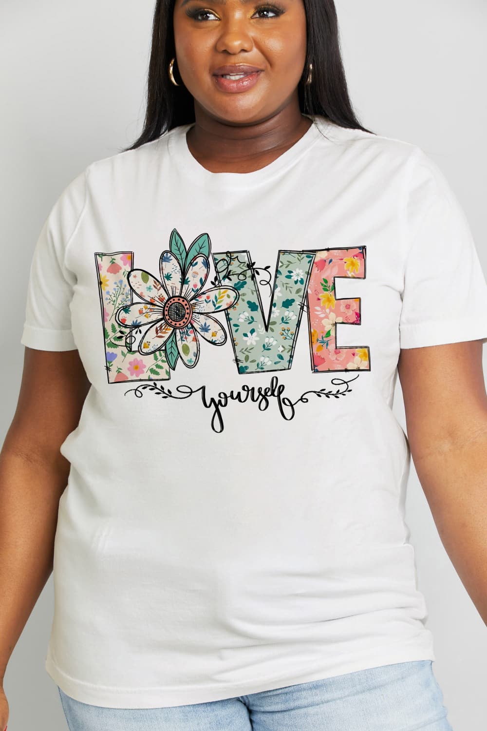 Simply Love Full Size LOVE YOURSELF Graphic Cotton Tee BLUE ZONE PLANET