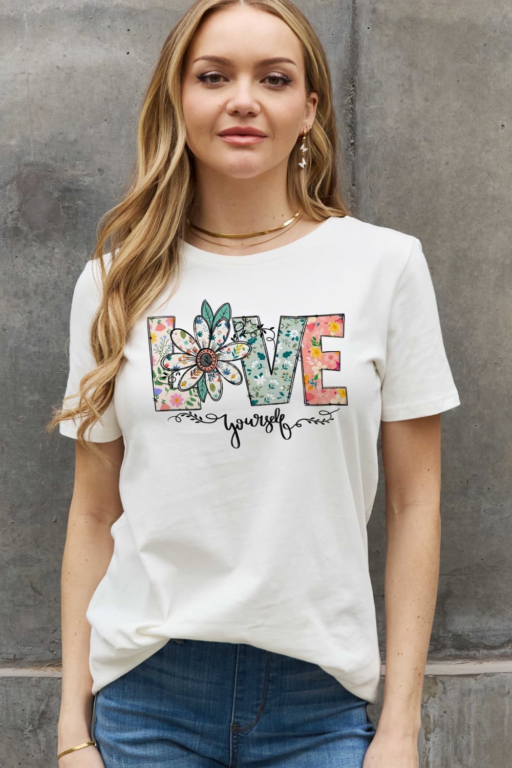 Simply Love Full Size LOVE YOURSELF Graphic Cotton Tee BLUE ZONE PLANET