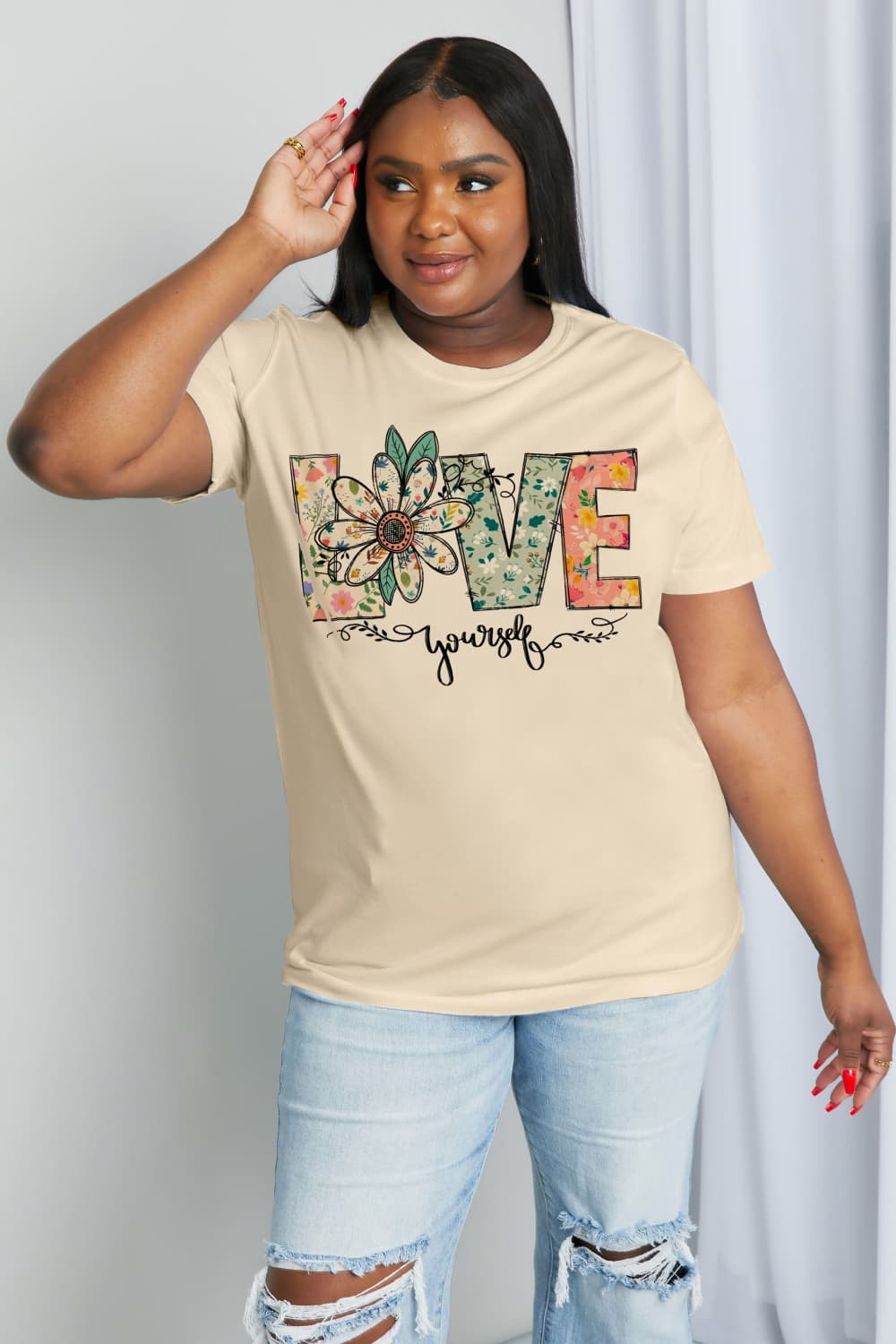 Simply Love Full Size LOVE YOURSELF Graphic Cotton Tee BLUE ZONE PLANET