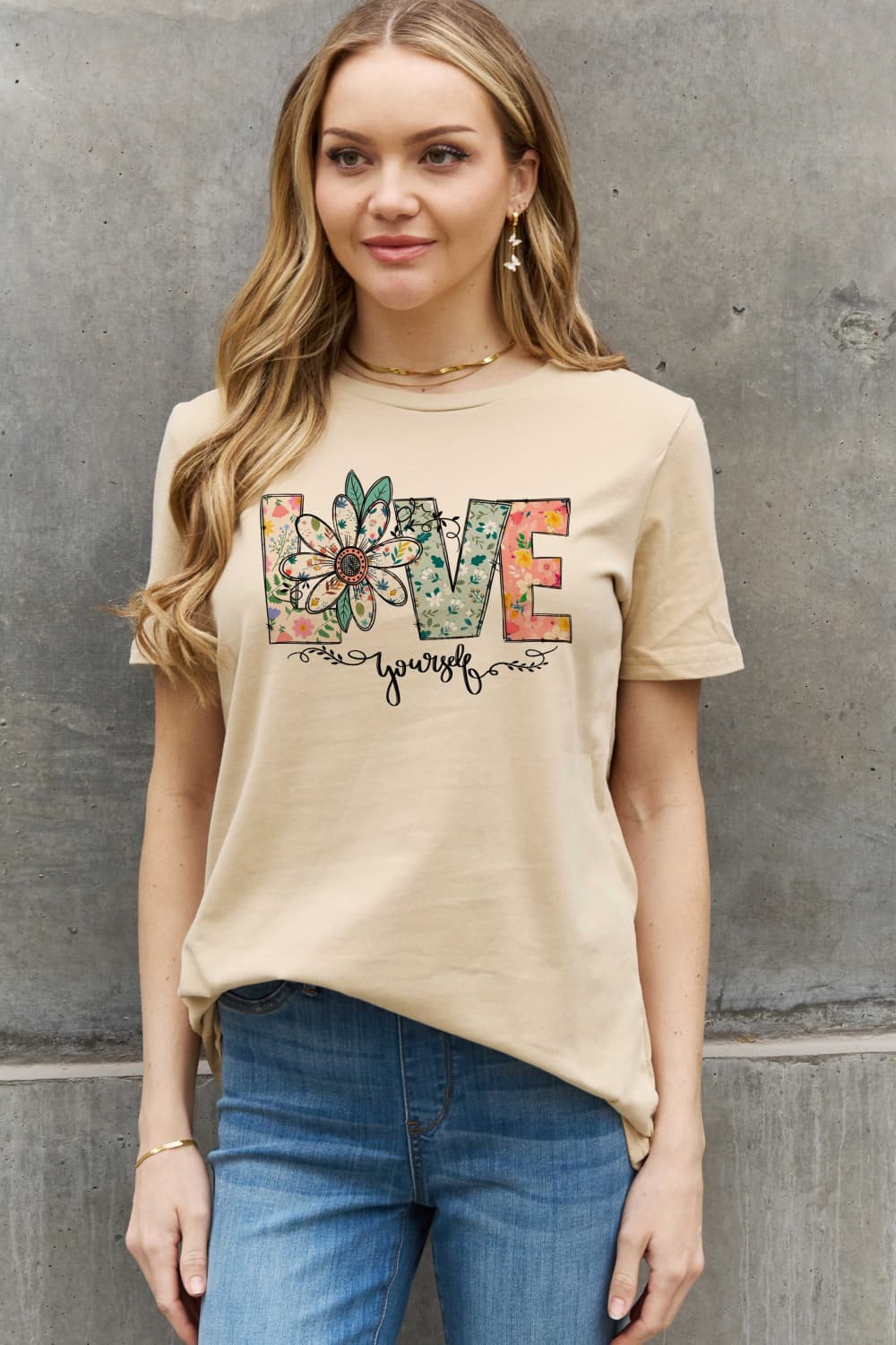 Simply Love Full Size LOVE YOURSELF Graphic Cotton Tee BLUE ZONE PLANET