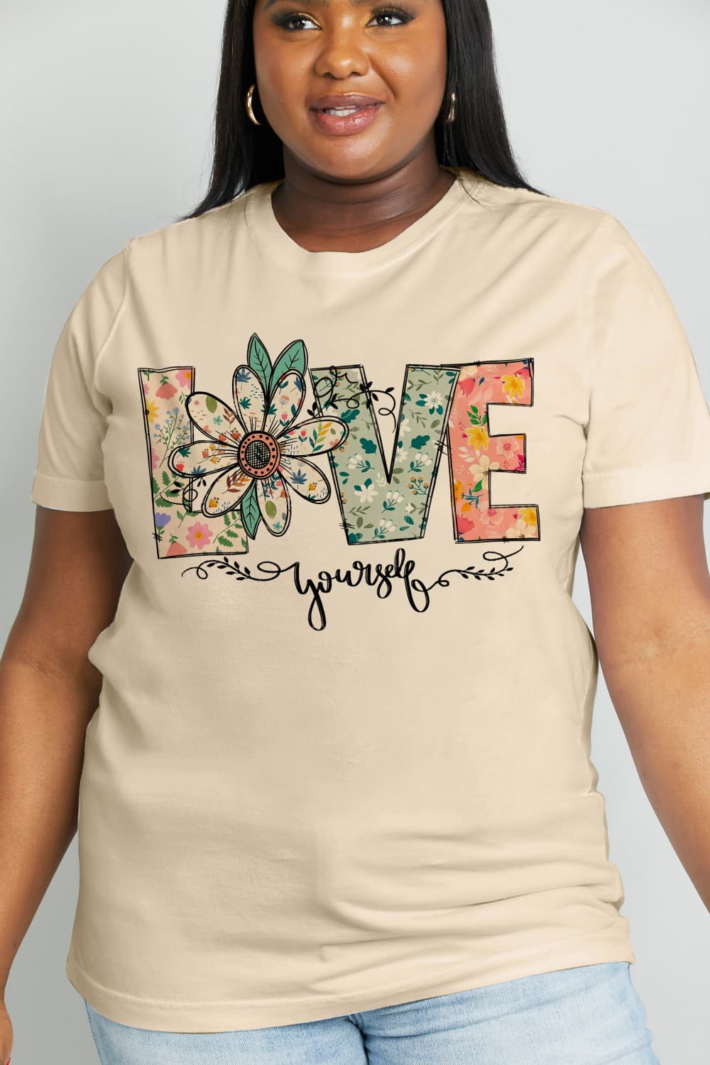 Simply Love Full Size LOVE YOURSELF Graphic Cotton Tee BLUE ZONE PLANET