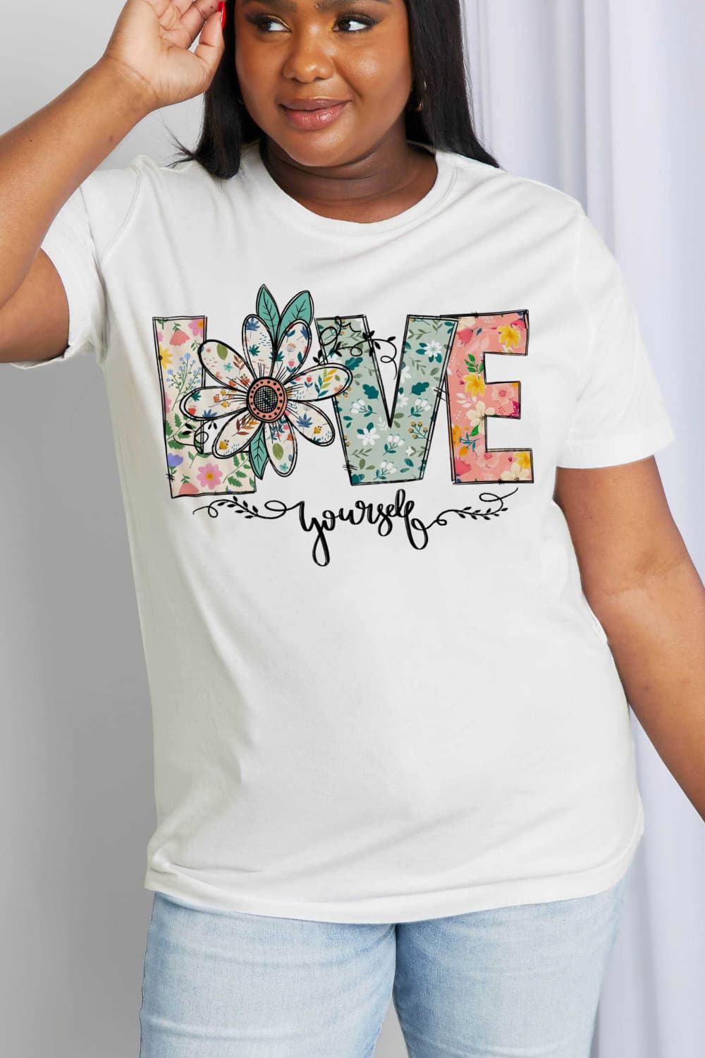 Simply Love Full Size LOVE YOURSELF Graphic Cotton Tee BLUE ZONE PLANET