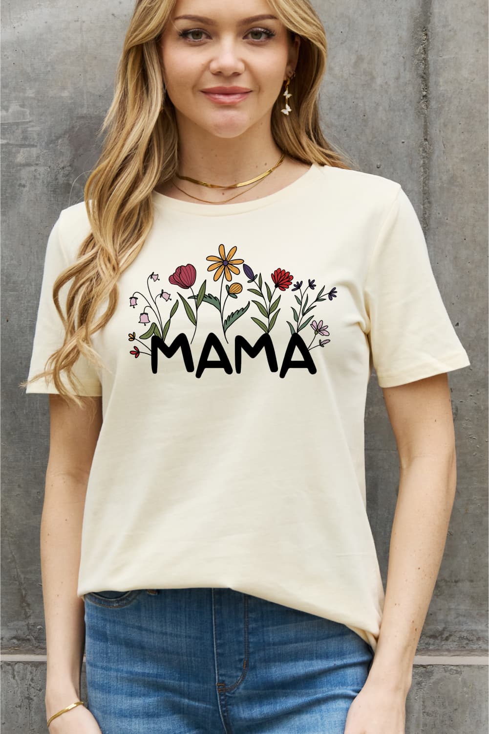 Simply Love Full Size MAMA Flower Graphic Cotton Tee BLUE ZONE PLANET