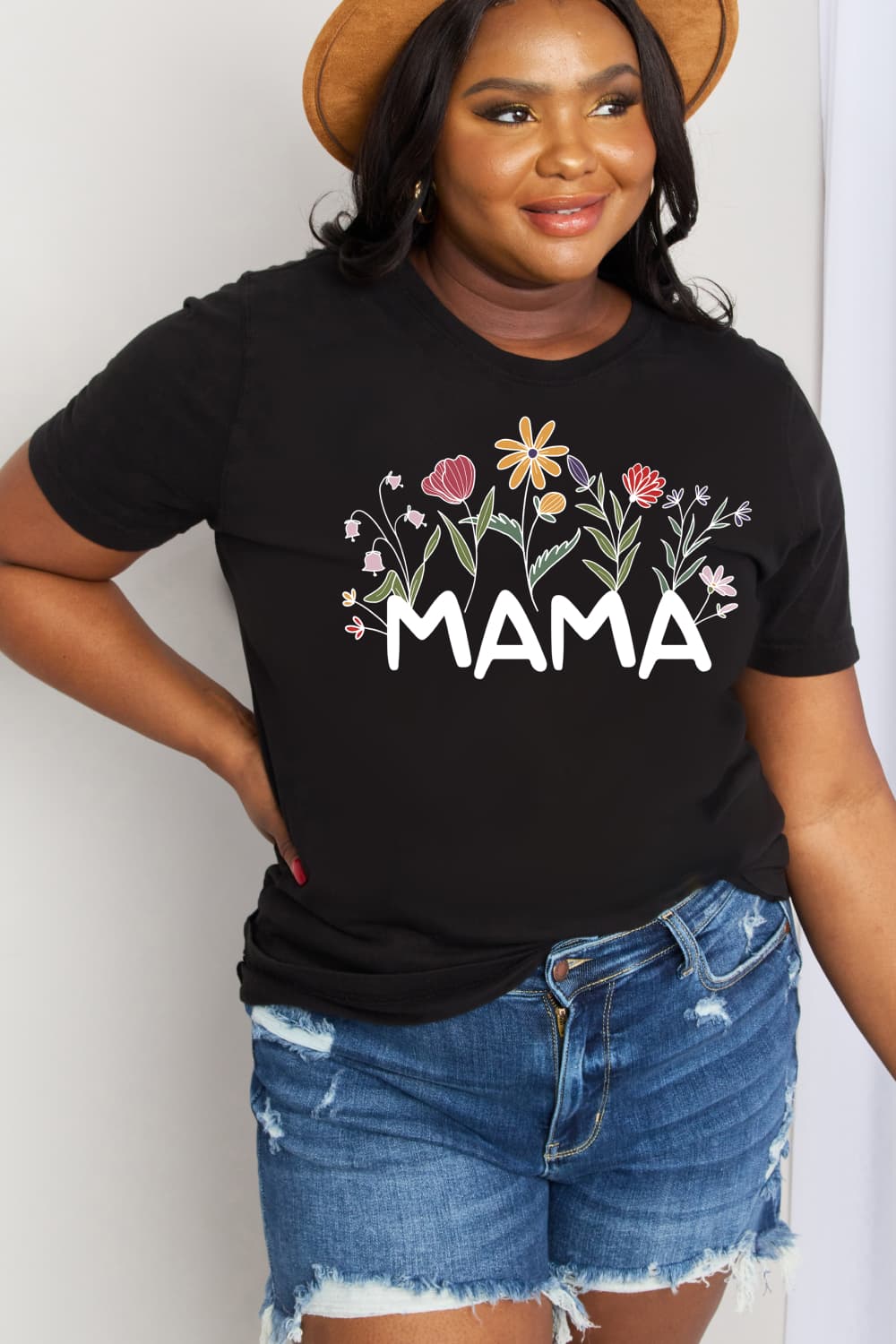 Simply Love Full Size MAMA Flower Graphic Cotton Tee BLUE ZONE PLANET