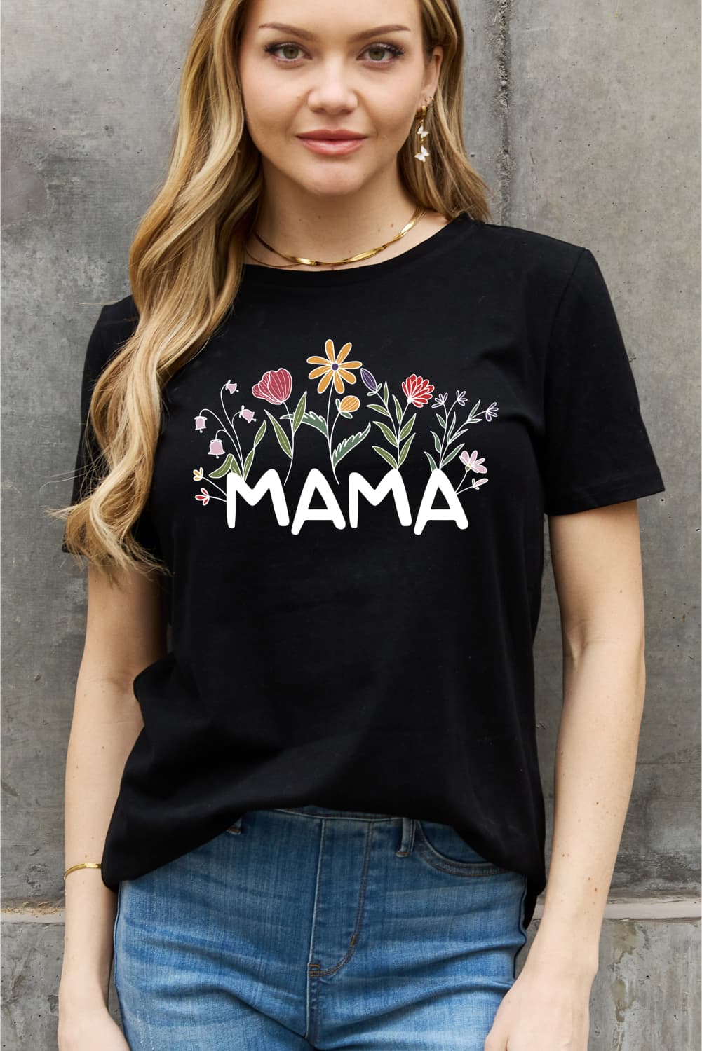 Simply Love Full Size MAMA Flower Graphic Cotton Tee BLUE ZONE PLANET