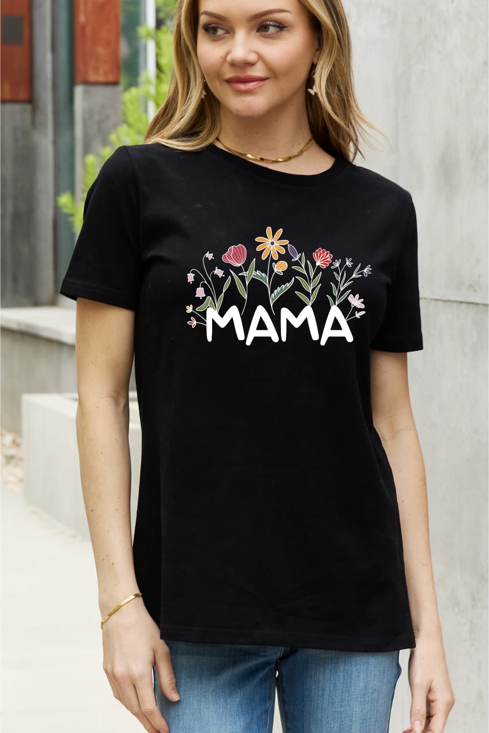 Simply Love Full Size MAMA Flower Graphic Cotton Tee BLUE ZONE PLANET