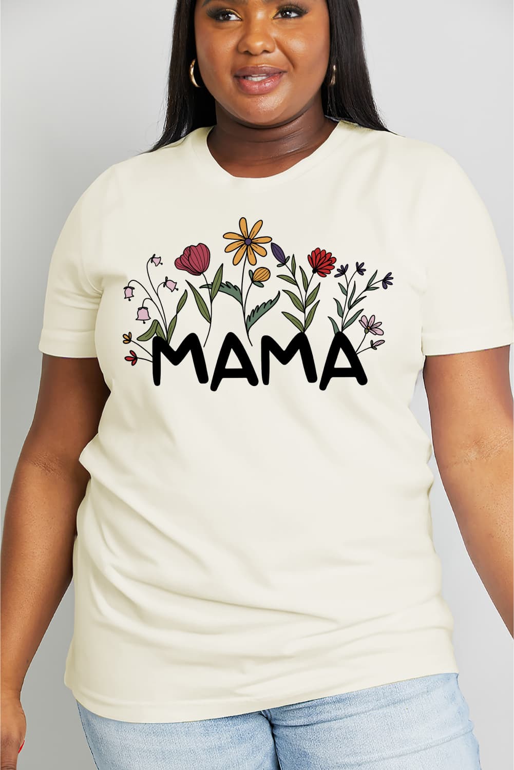 Simply Love Full Size MAMA Flower Graphic Cotton Tee BLUE ZONE PLANET