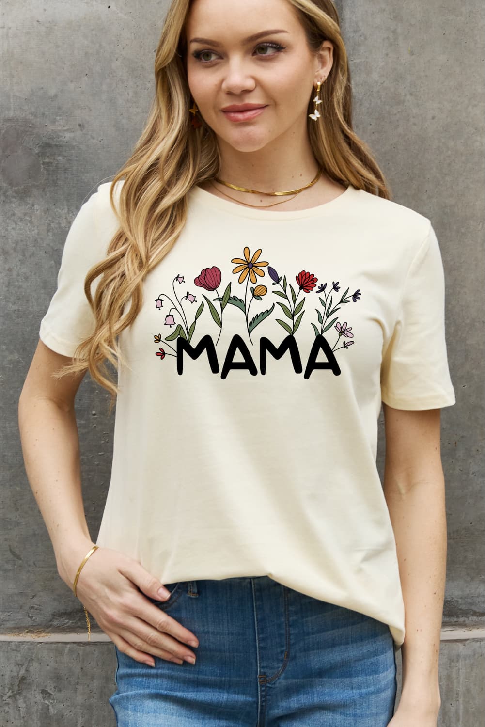 Simply Love Full Size MAMA Flower Graphic Cotton Tee BLUE ZONE PLANET