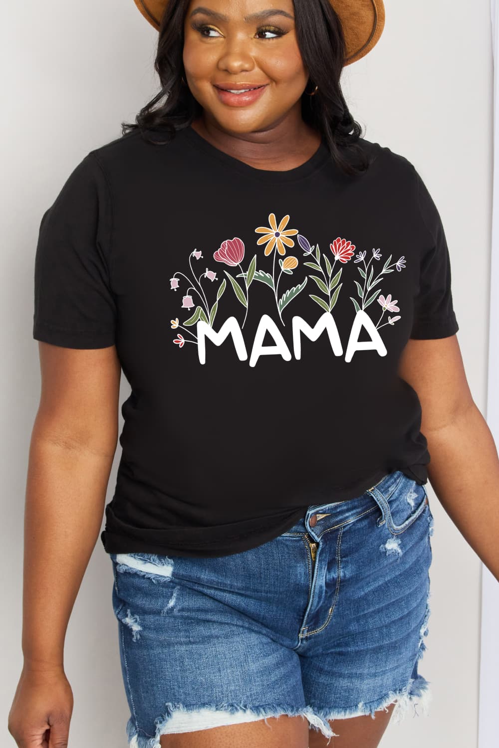 Simply Love Full Size MAMA Flower Graphic Cotton Tee BLUE ZONE PLANET