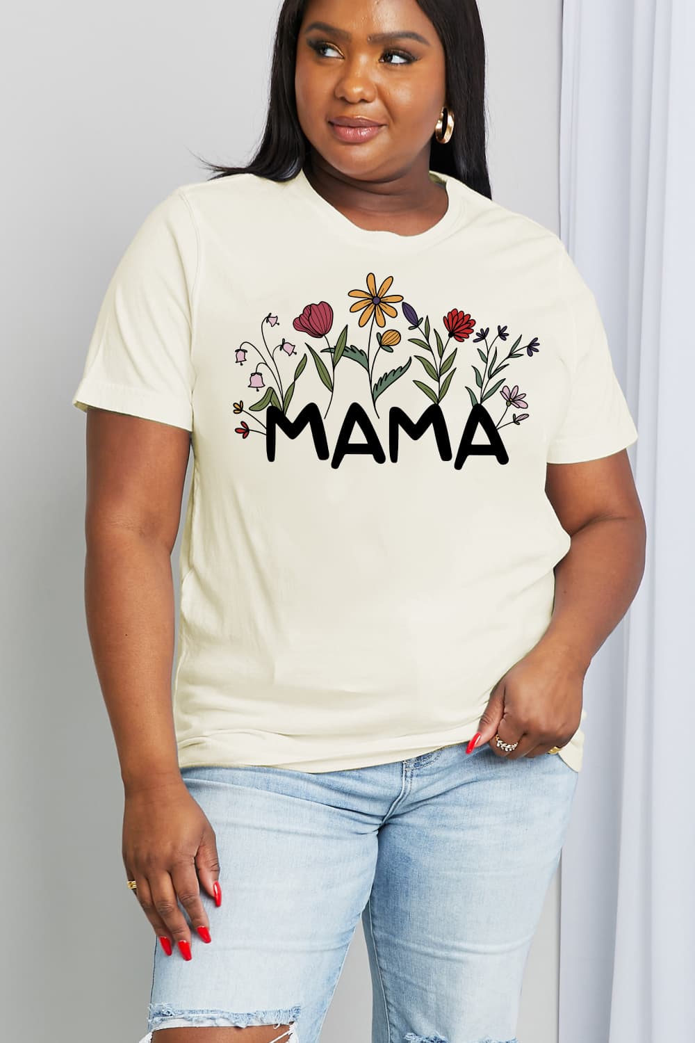 Simply Love Full Size MAMA Flower Graphic Cotton Tee BLUE ZONE PLANET