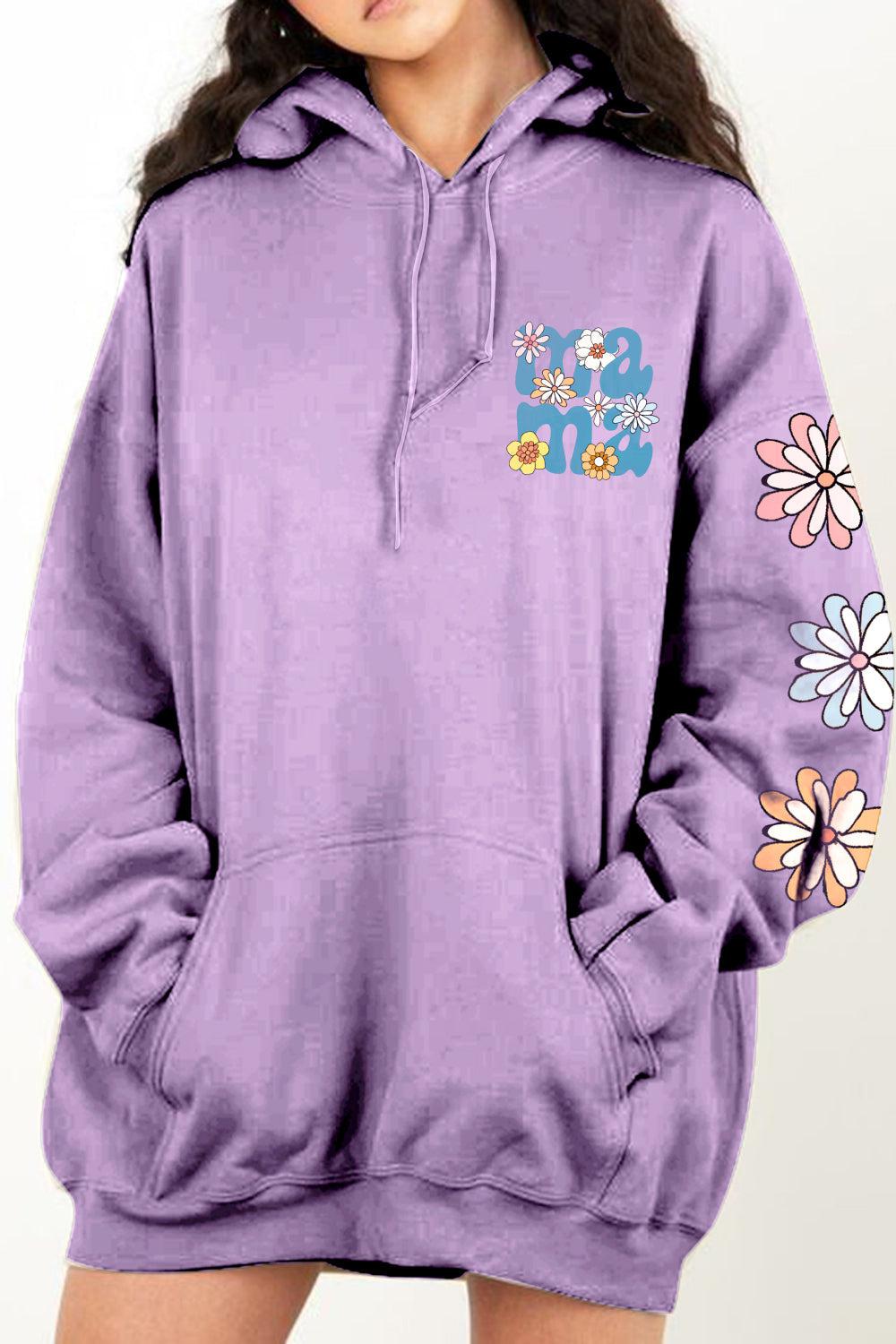 Simply Love Full Size MAMA Graphic Dropped Shoulder Hoodie BLUE ZONE PLANET