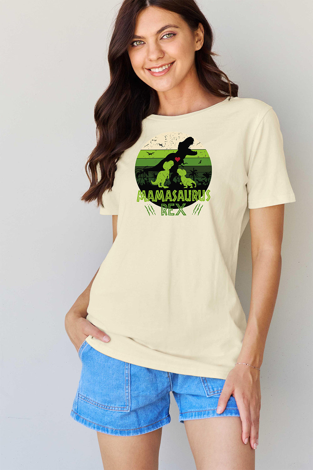 Simply Love Full Size MAMASAURUS REX Graphic T-Shirt BLUE ZONE PLANET