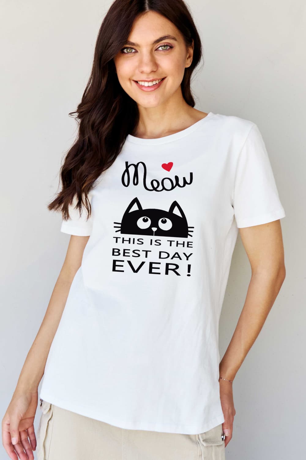 Simply Love Full Size MEOW THIS IS THE BEST DAY EVER! Graphic Cotton T-Shirt BLUE ZONE PLANET