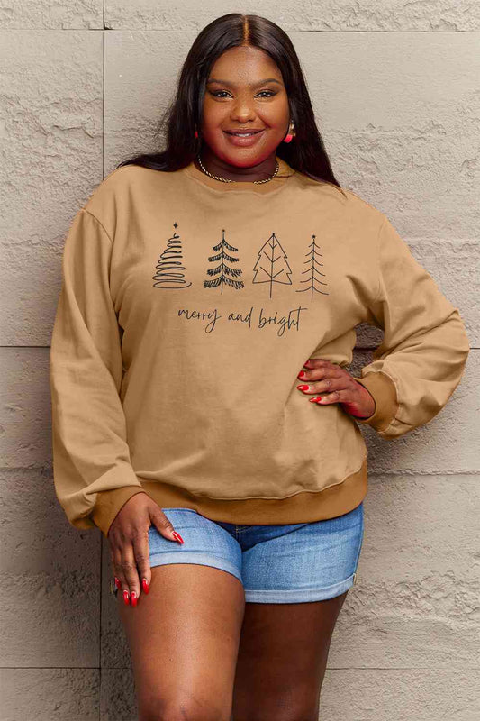 Simply Love Full Size MERRY AND BRIGHT Graphic Sweatshirt BLUE ZONE PLANET