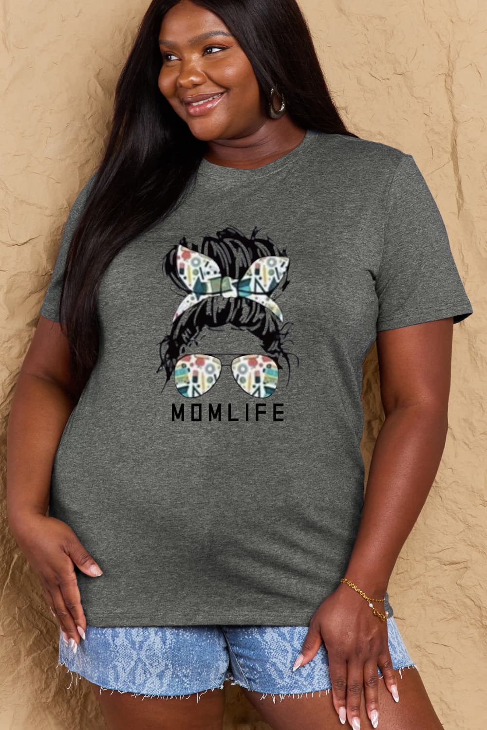 Simply Love Full Size MOM LIFE Graphic Cotton Tee BLUE ZONE PLANET