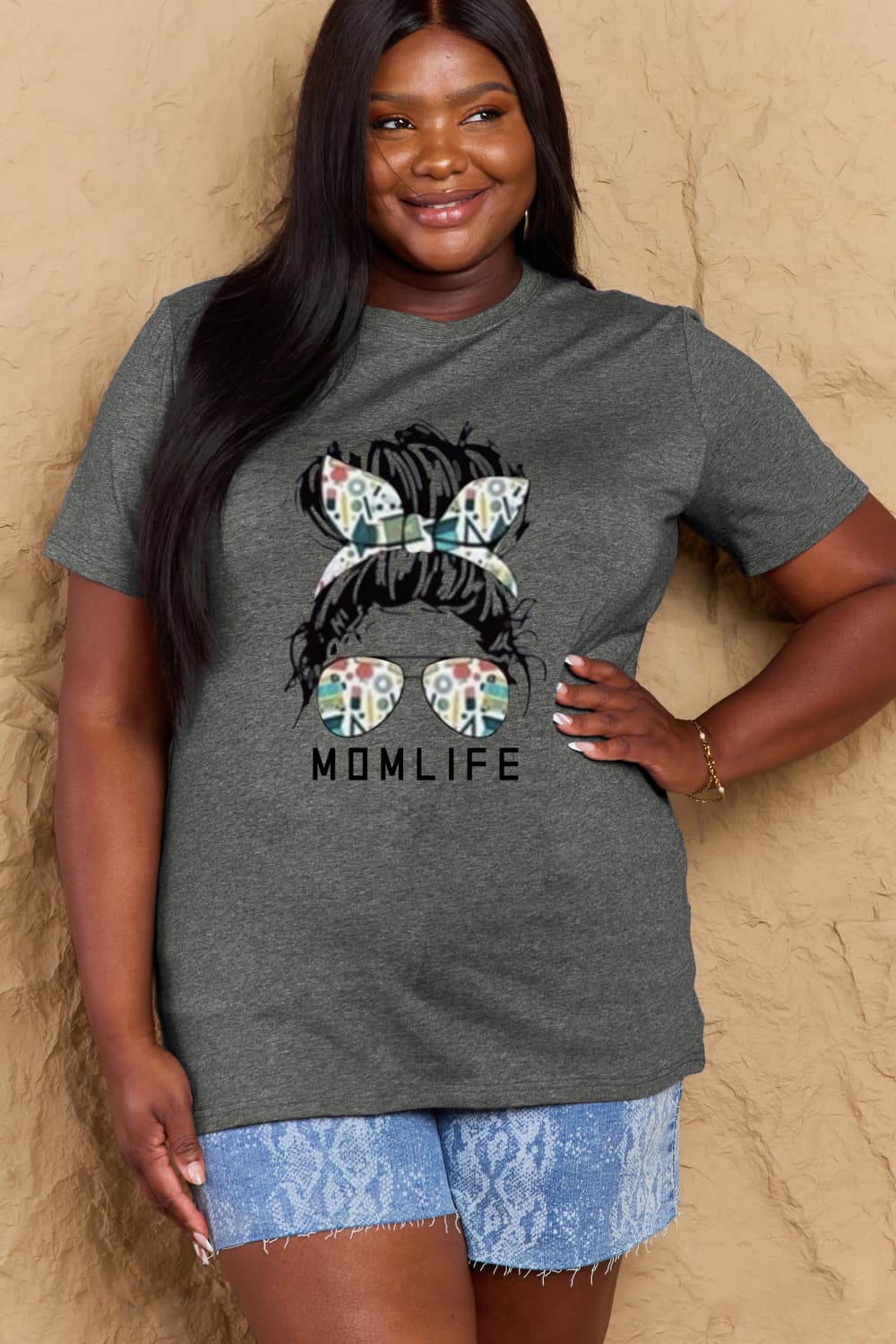 Simply Love Full Size MOM LIFE Graphic Cotton Tee BLUE ZONE PLANET