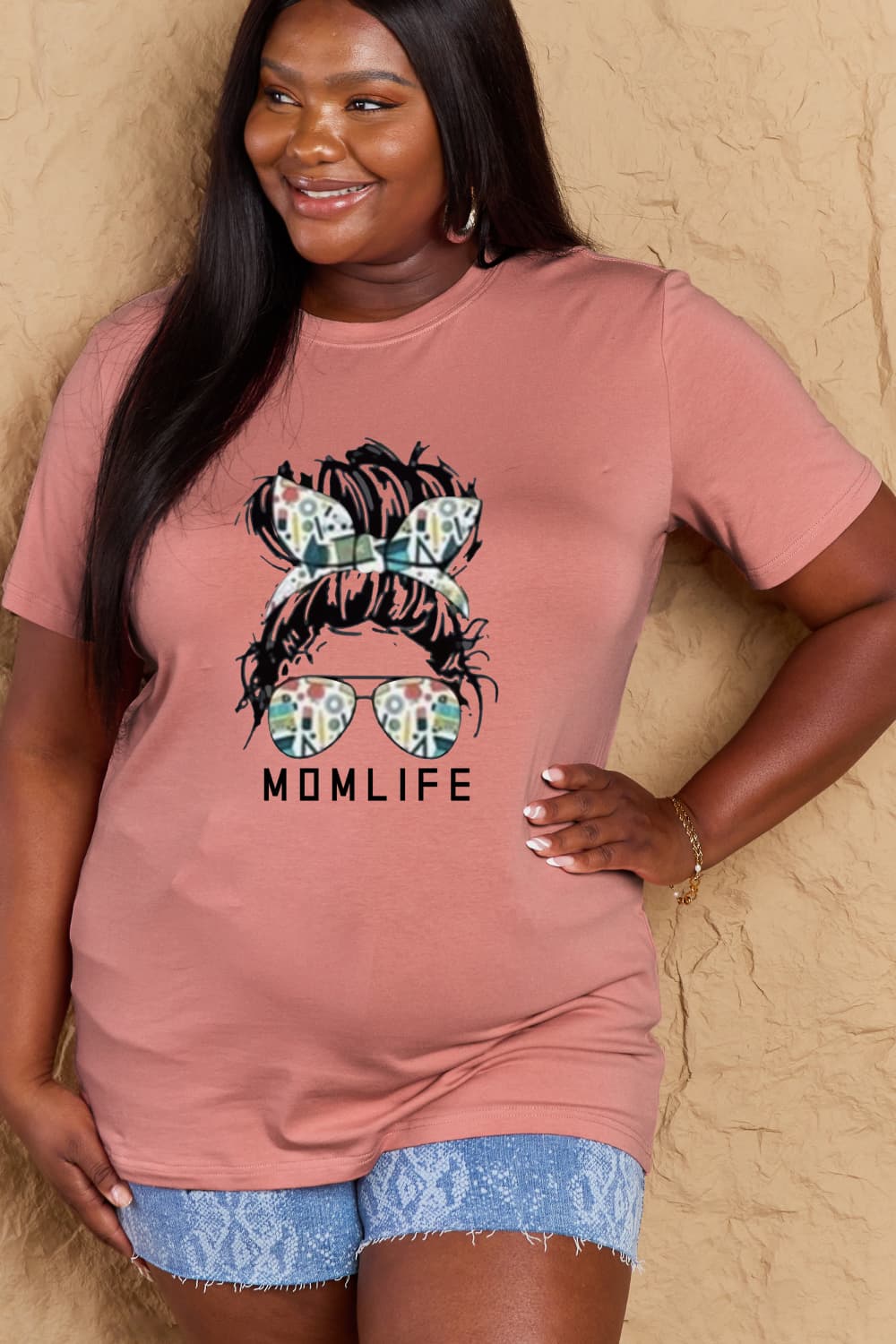 Simply Love Full Size MOM LIFE Graphic Cotton Tee BLUE ZONE PLANET