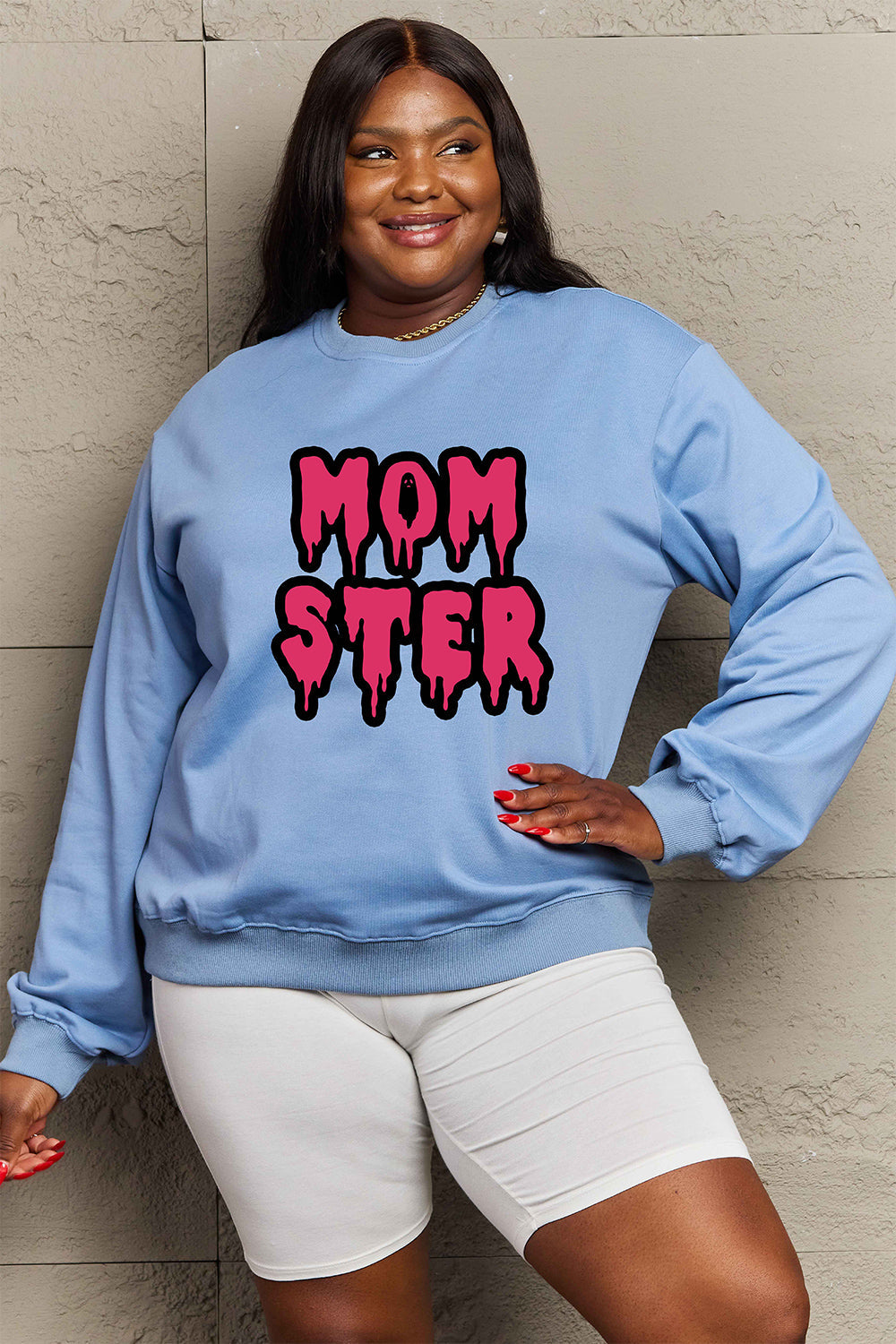 Simply Love Full Size MOM STER Graphic Sweatshirt BLUE ZONE PLANET