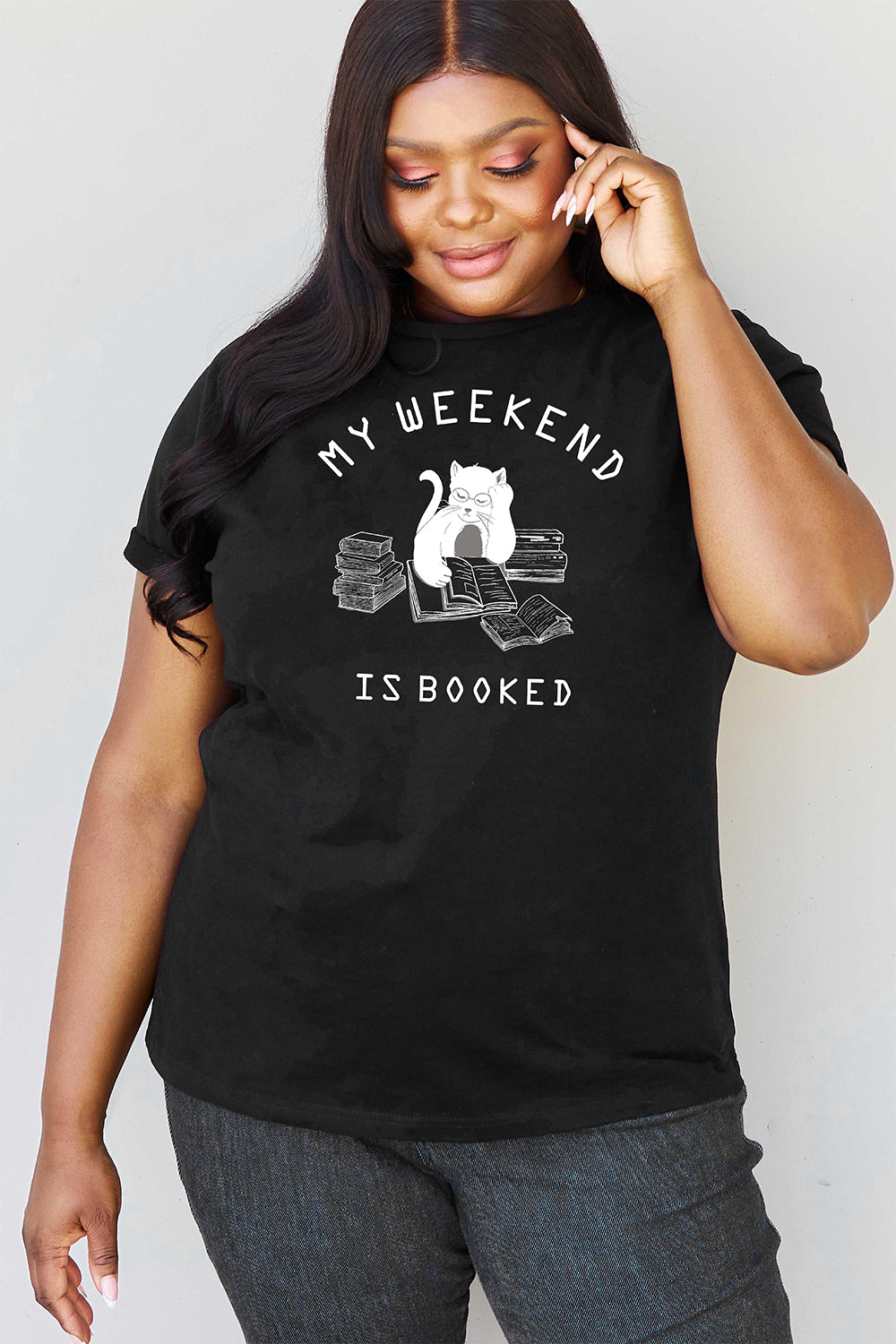 Simply Love Full Size MY WEEKEND IS BOOKED Graphic T-Shirt BLUE ZONE PLANET