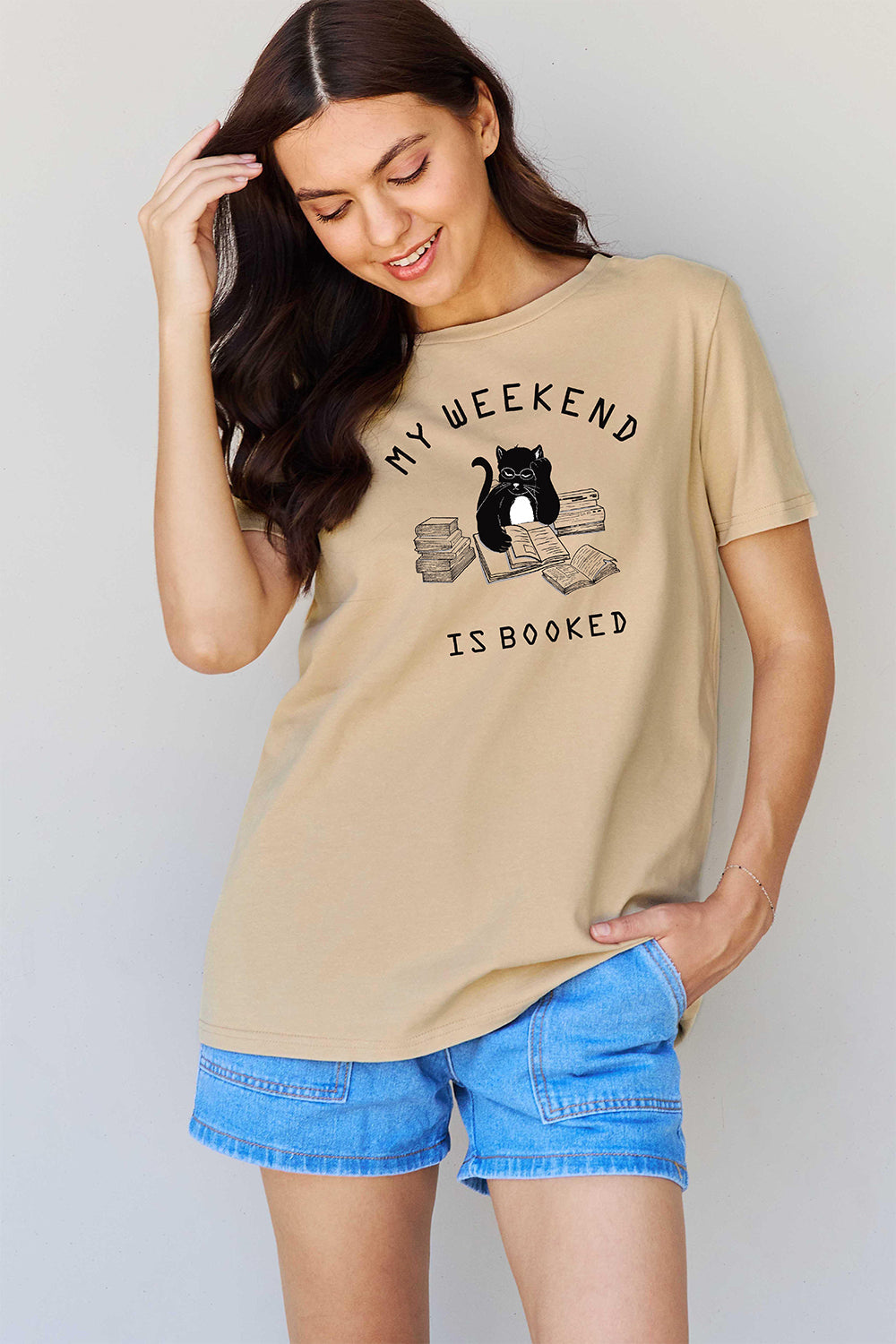 Simply Love Full Size MY WEEKEND IS BOOKED Graphic T-Shirt BLUE ZONE PLANET