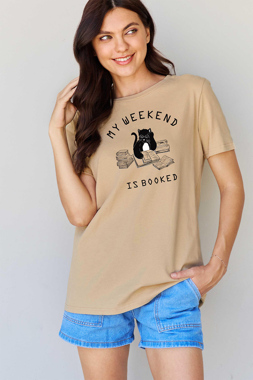 Simply Love Full Size MY WEEKEND IS BOOKED Graphic T-Shirt BLUE ZONE PLANET