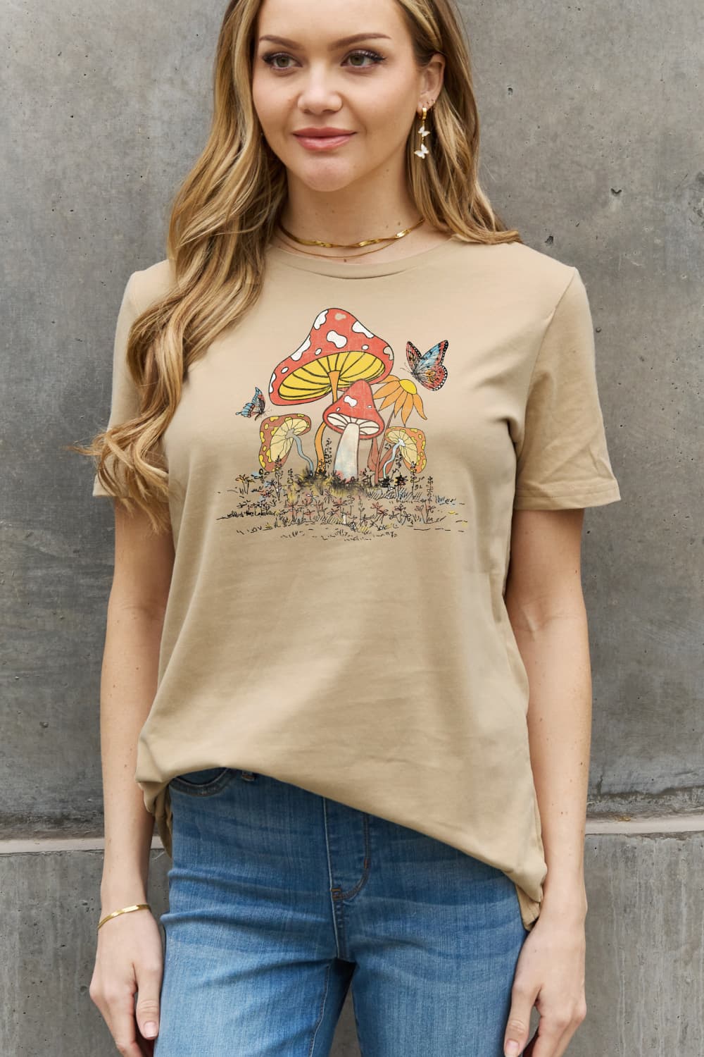 Simply Love Full Size Mushroom & Butterfly Graphic Cotton T-Shirt BLUE ZONE PLANET