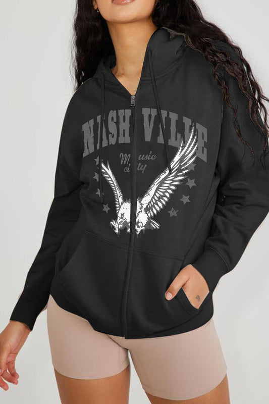 Simply Love Full Size NASHVILLE MUSIC CITY Graphic Hoodie-TOPS / DRESSES-[Adult]-[Female]-Black-S-2022 Online Blue Zone Planet