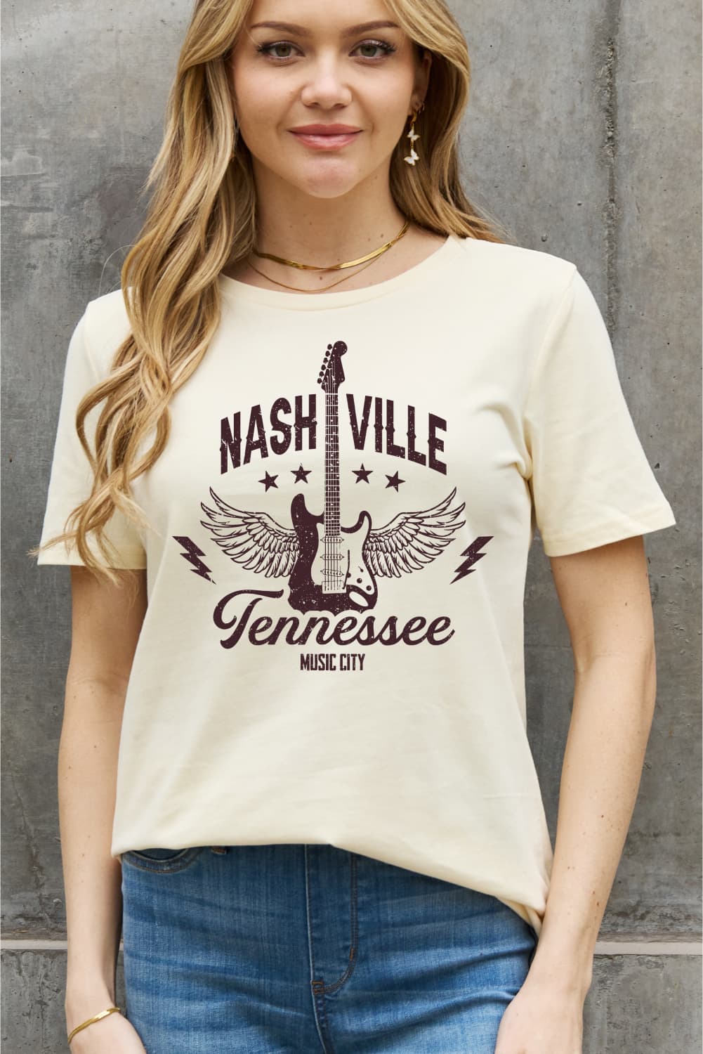 Simply Love Full Size NASHVILLE TENNESSEE MUSIC CITY Graphic Cotton Tee BLUE ZONE PLANET