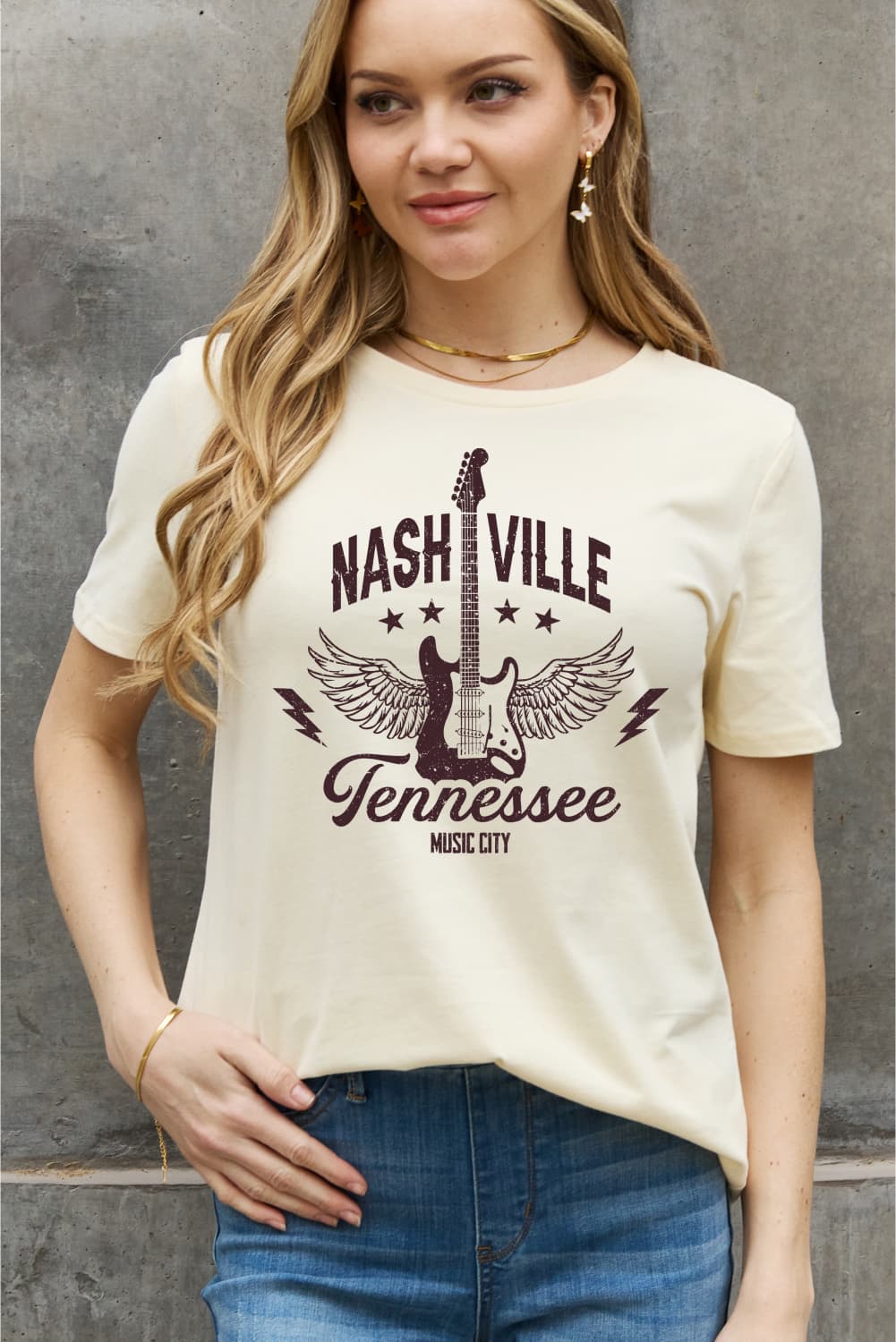 Simply Love Full Size NASHVILLE TENNESSEE MUSIC CITY Graphic Cotton Tee BLUE ZONE PLANET