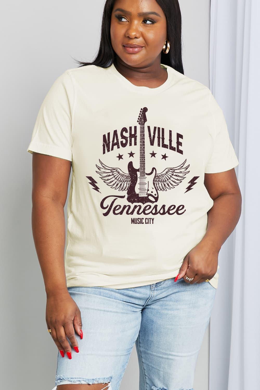 Simply Love Full Size NASHVILLE TENNESSEE MUSIC CITY Graphic Cotton Tee BLUE ZONE PLANET