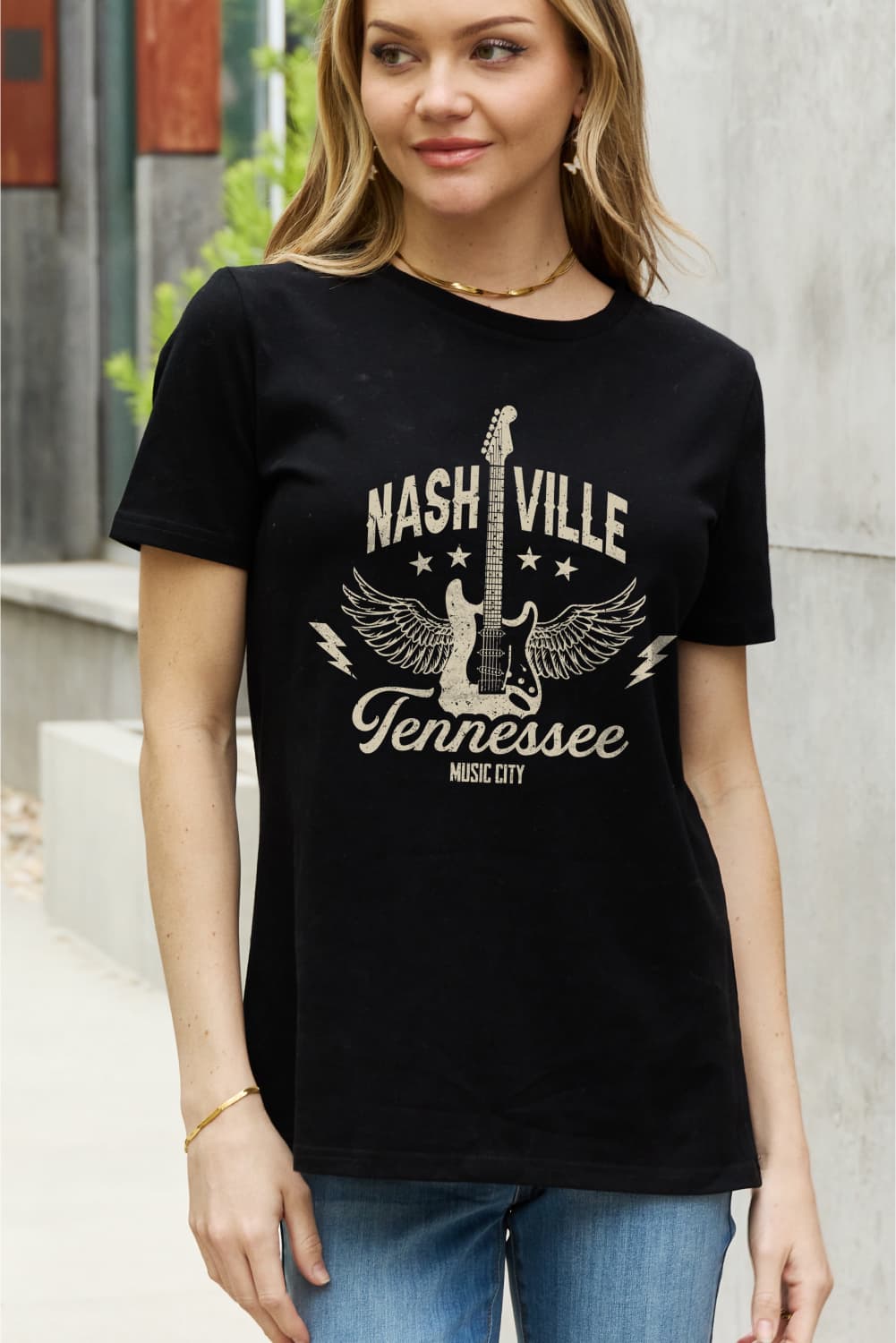 Simply Love Full Size NASHVILLE TENNESSEE MUSIC CITY Graphic Cotton Tee BLUE ZONE PLANET