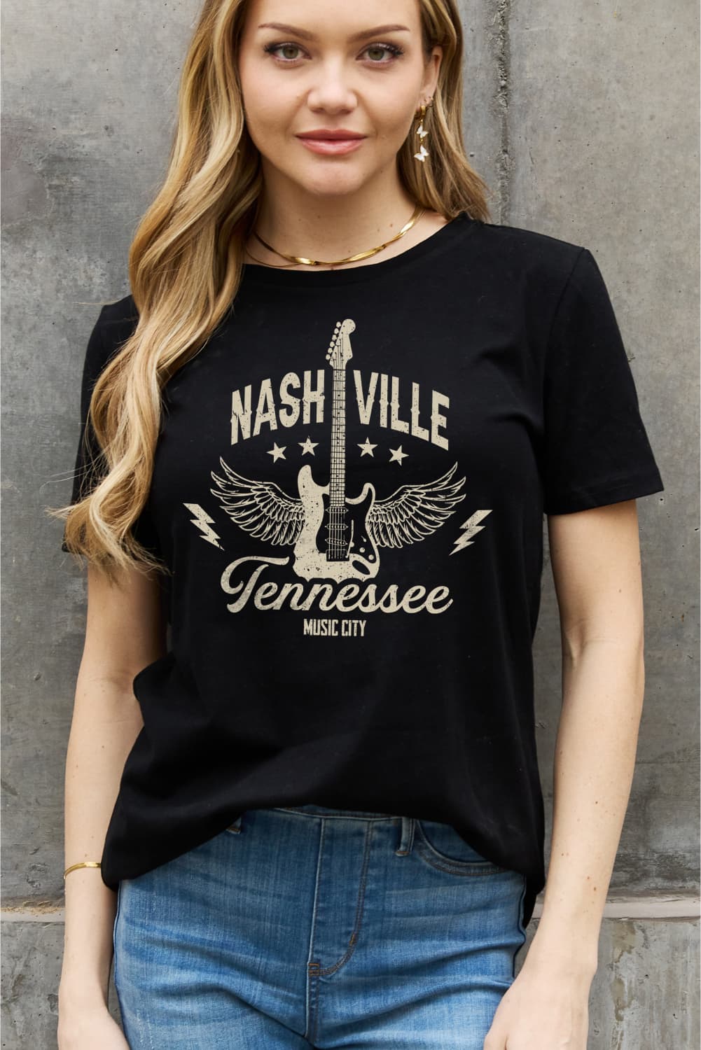 Simply Love Full Size NASHVILLE TENNESSEE MUSIC CITY Graphic Cotton Tee BLUE ZONE PLANET