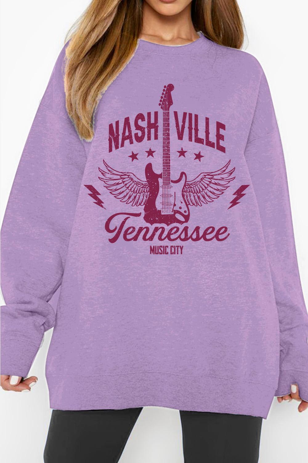 Simply Love Full Size NASHVILLE TENNESSEE MUSIC CITY Graphic Sweatshirt BLUE ZONE PLANET