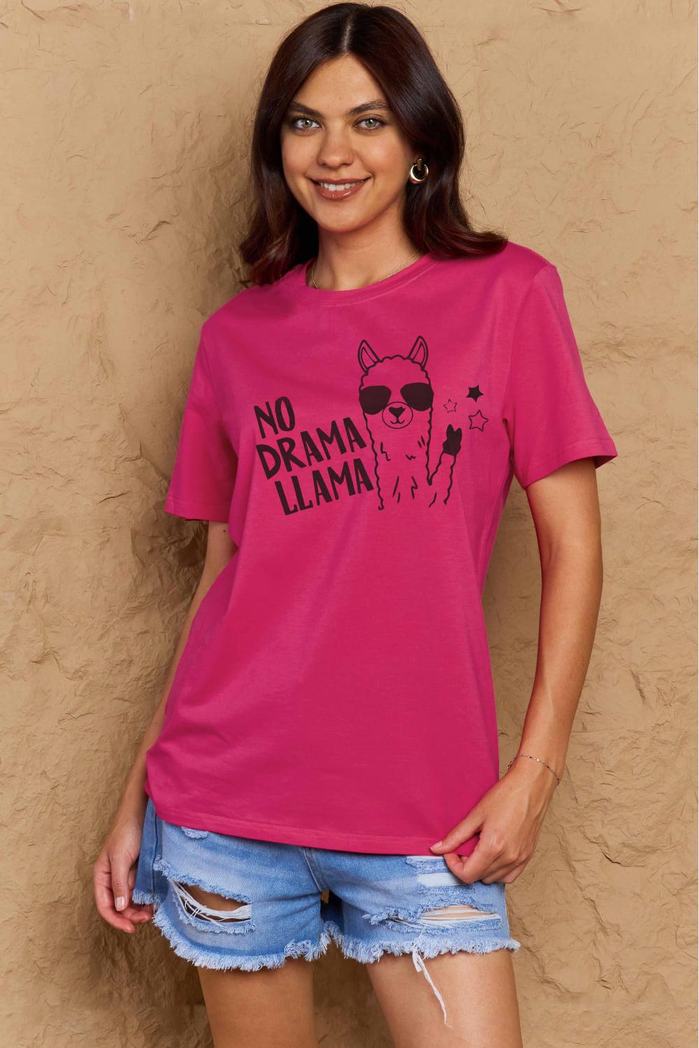 Simply Love Full Size NO DRAMA LLAMA Graphic Cotton Tee BLUE ZONE PLANET