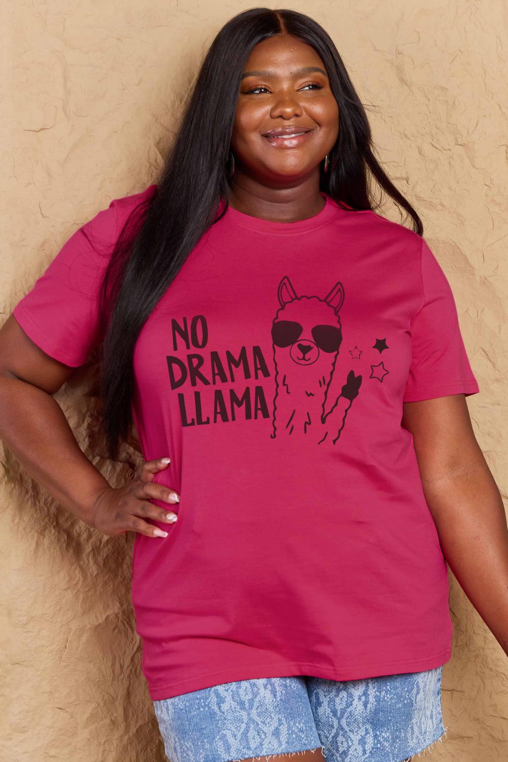 Simply Love Full Size NO DRAMA LLAMA Graphic Cotton Tee BLUE ZONE PLANET