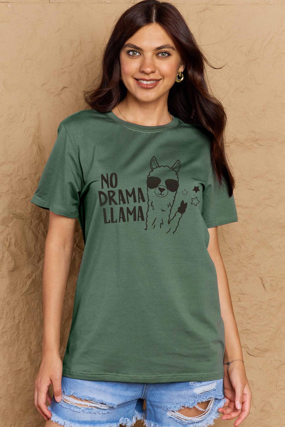 Simply Love Full Size NO DRAMA LLAMA Graphic Cotton Tee BLUE ZONE PLANET