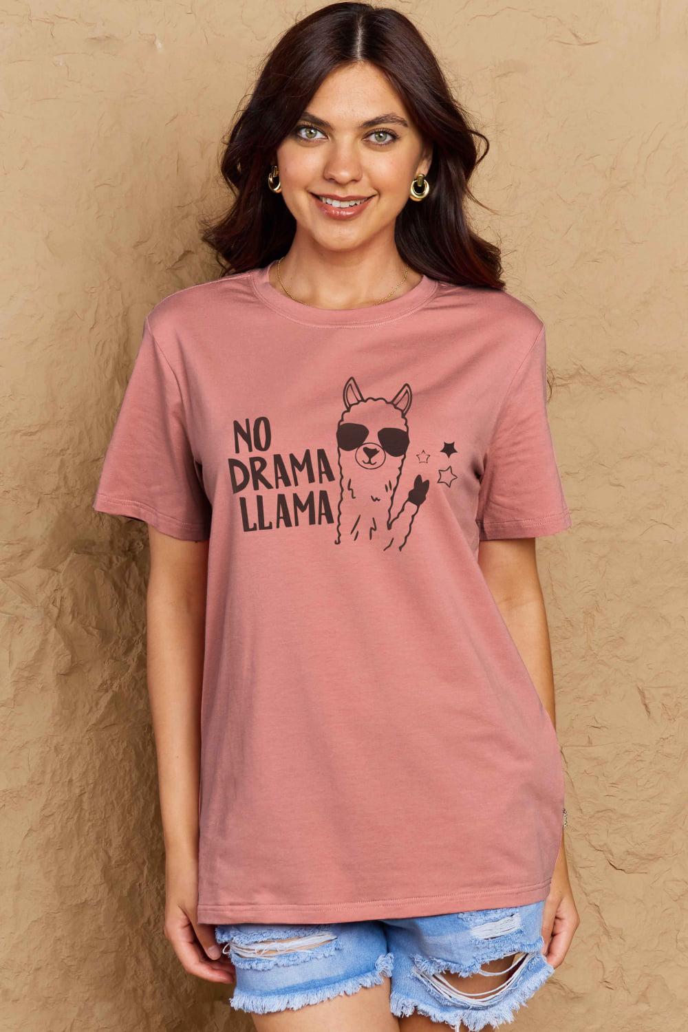 Simply Love Full Size NO DRAMA LLAMA Graphic Cotton Tee BLUE ZONE PLANET