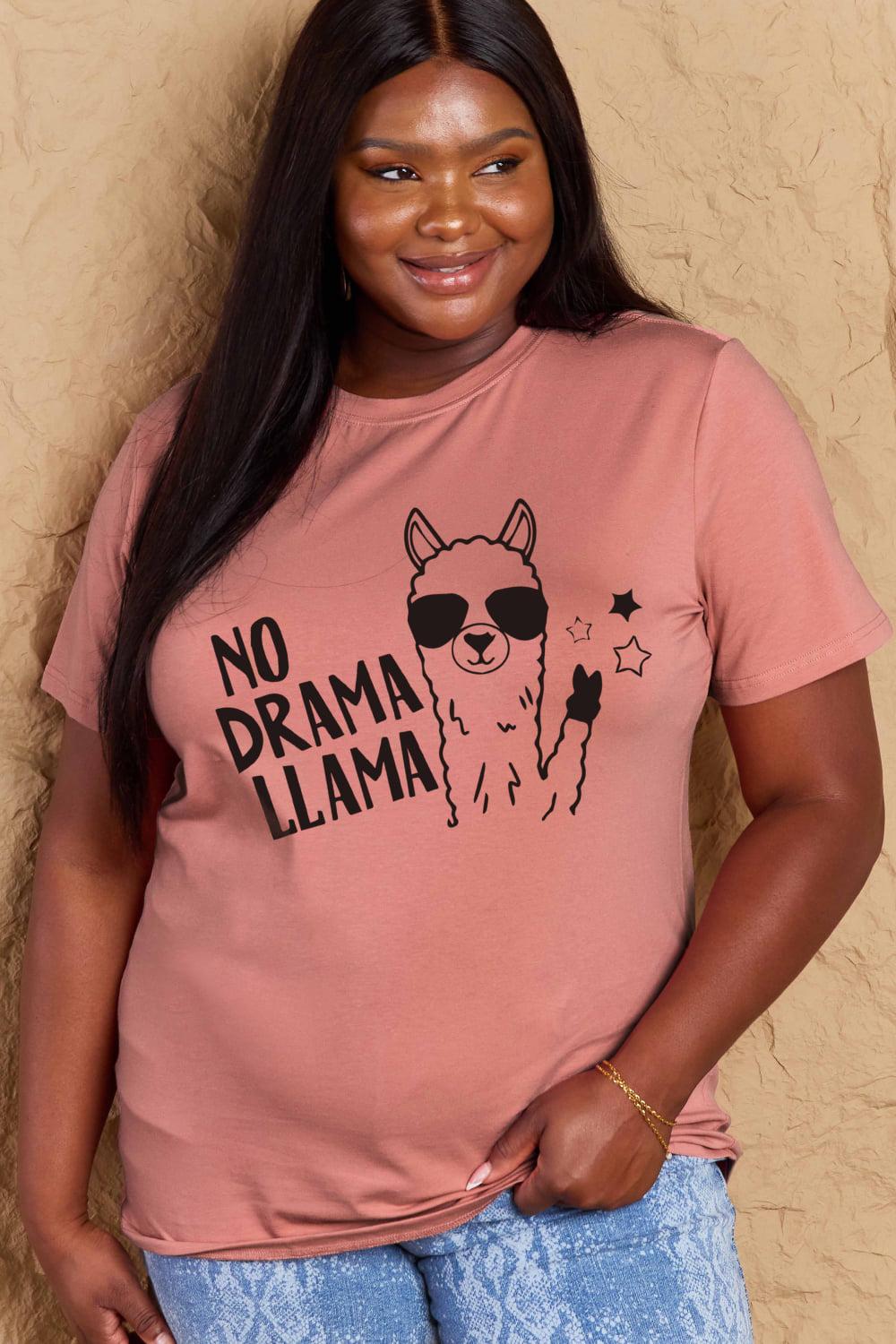 Simply Love Full Size NO DRAMA LLAMA Graphic Cotton Tee BLUE ZONE PLANET