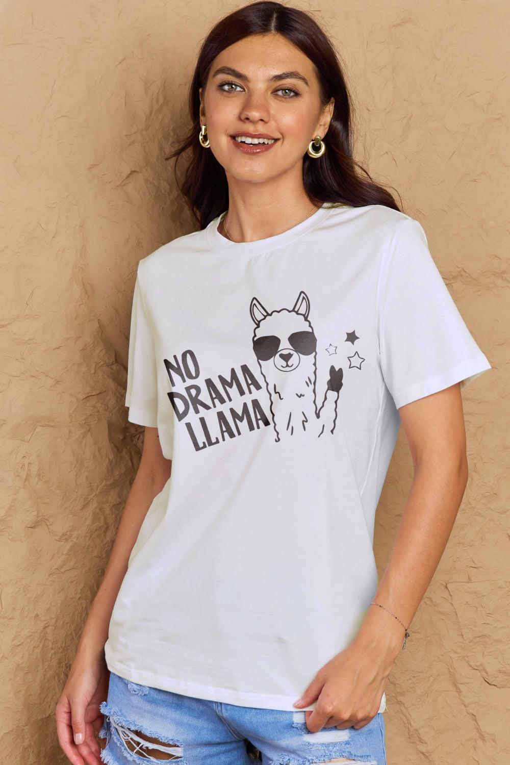 Simply Love Full Size NO DRAMA LLAMA Graphic Cotton Tee BLUE ZONE PLANET