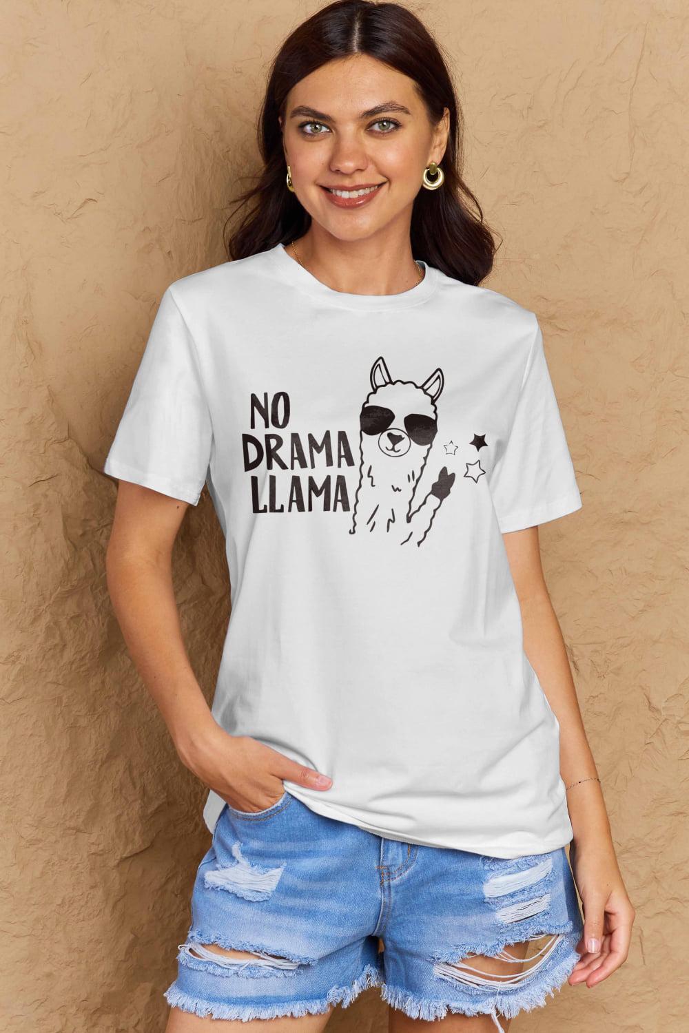 Simply Love Full Size NO DRAMA LLAMA Graphic Cotton Tee BLUE ZONE PLANET